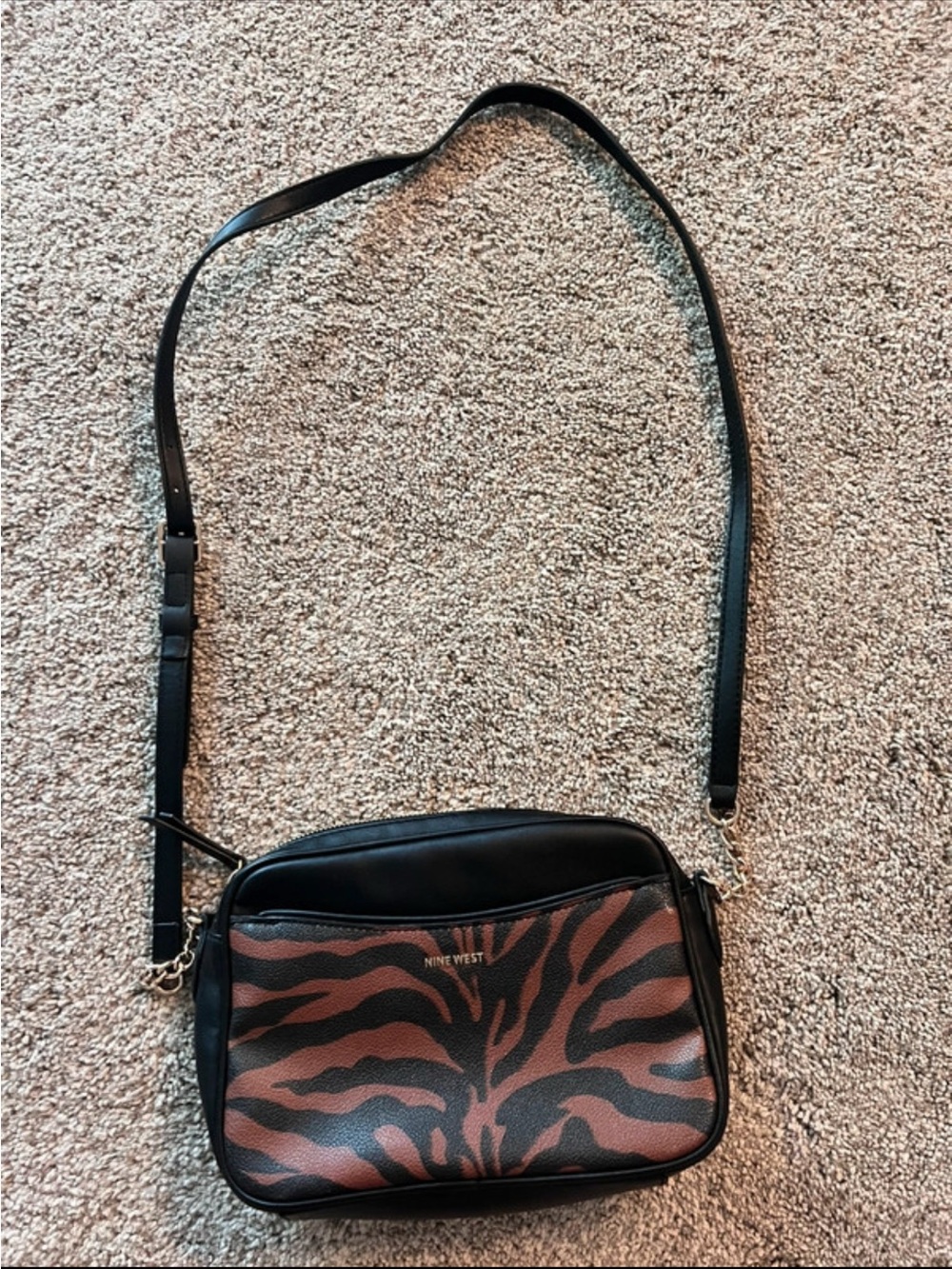 Nine West Black and Brown Zebra-Print Crossbody Bag